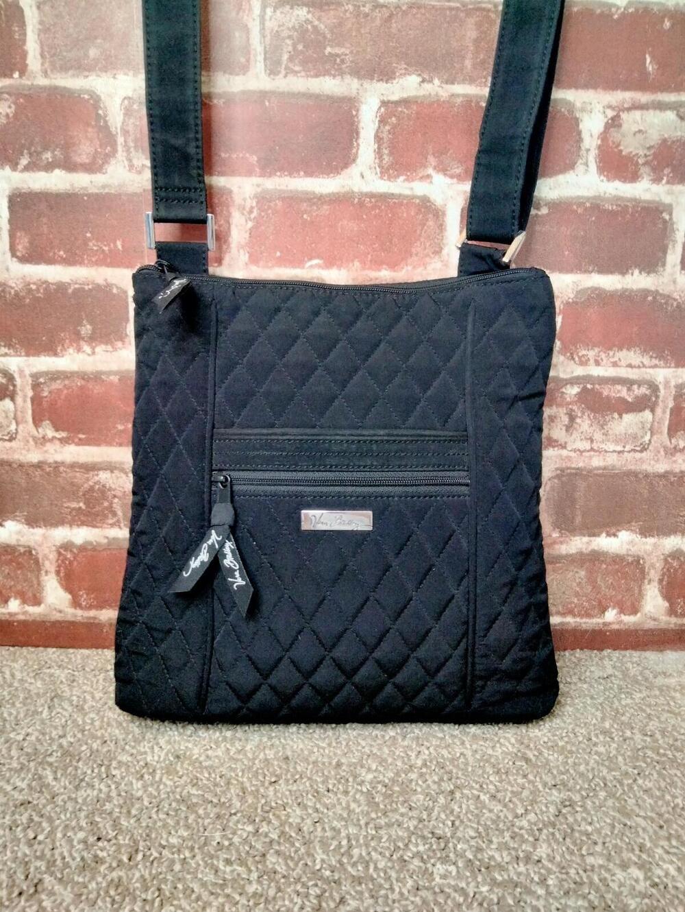 Vera Bradley Purse Black Crossbody Shoulder Bag Quilted Cotton Blend